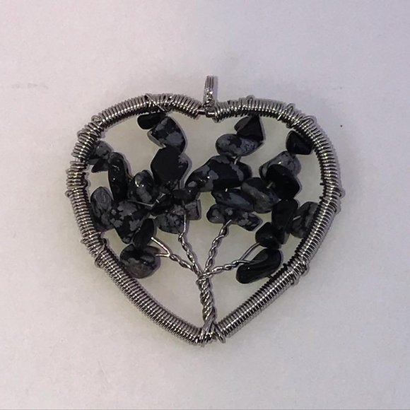 Snowflake Obsidian Tree Of Life Wirewrap Pendant - Picture 4 of 6